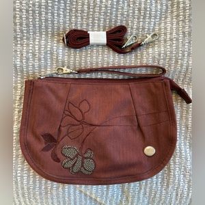 Burgundy Haiku wristlet/clutch/crossbody with floral detail